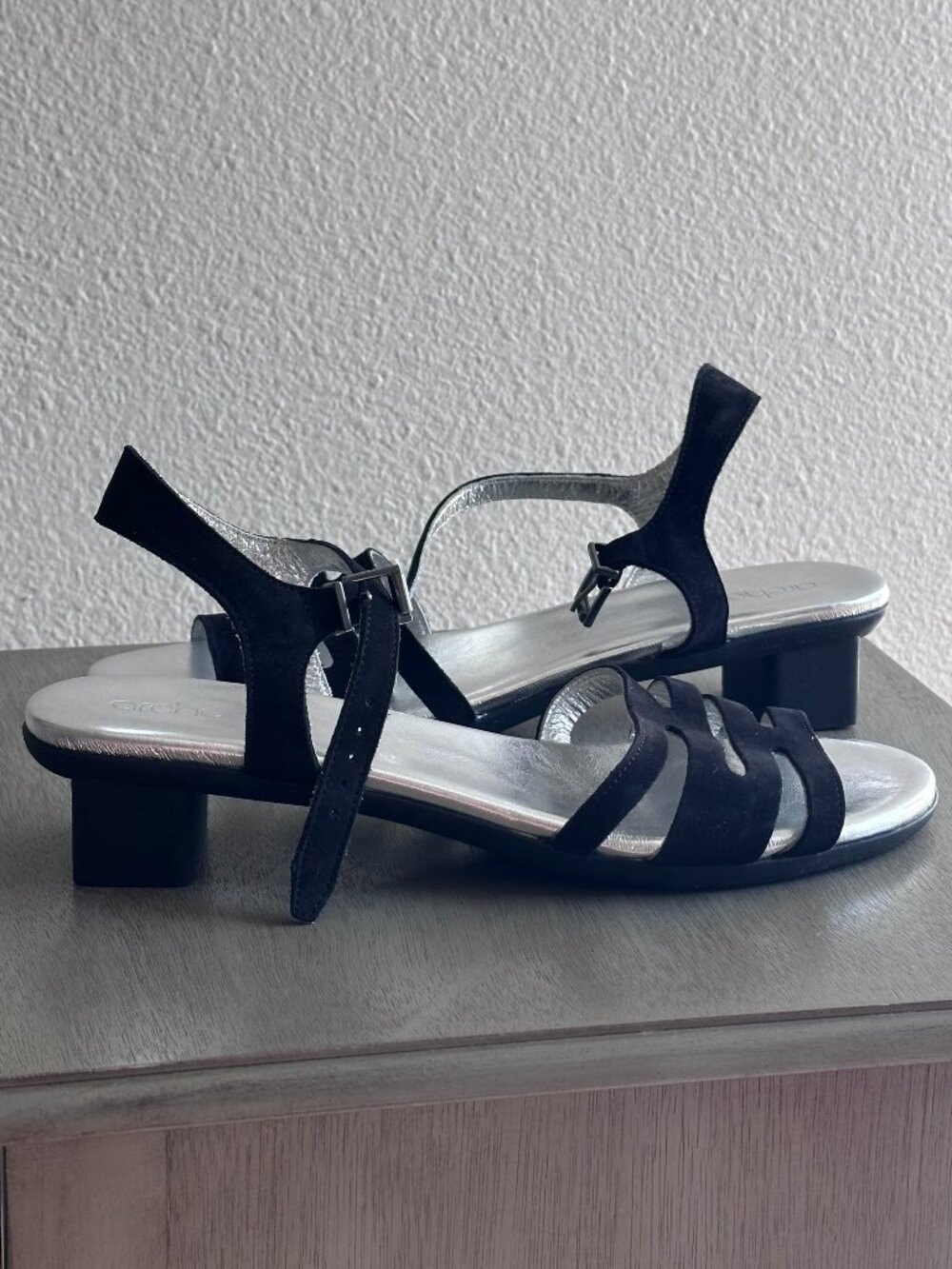 Arche Black Suede Silver Cutout Sandals EU 42